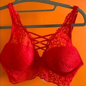 PINK red lace bra, size small